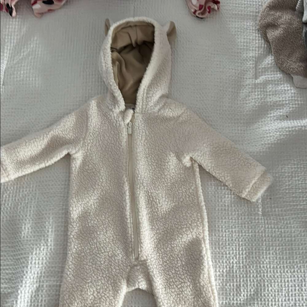 Cozy Cream Hooded Baby One Piece